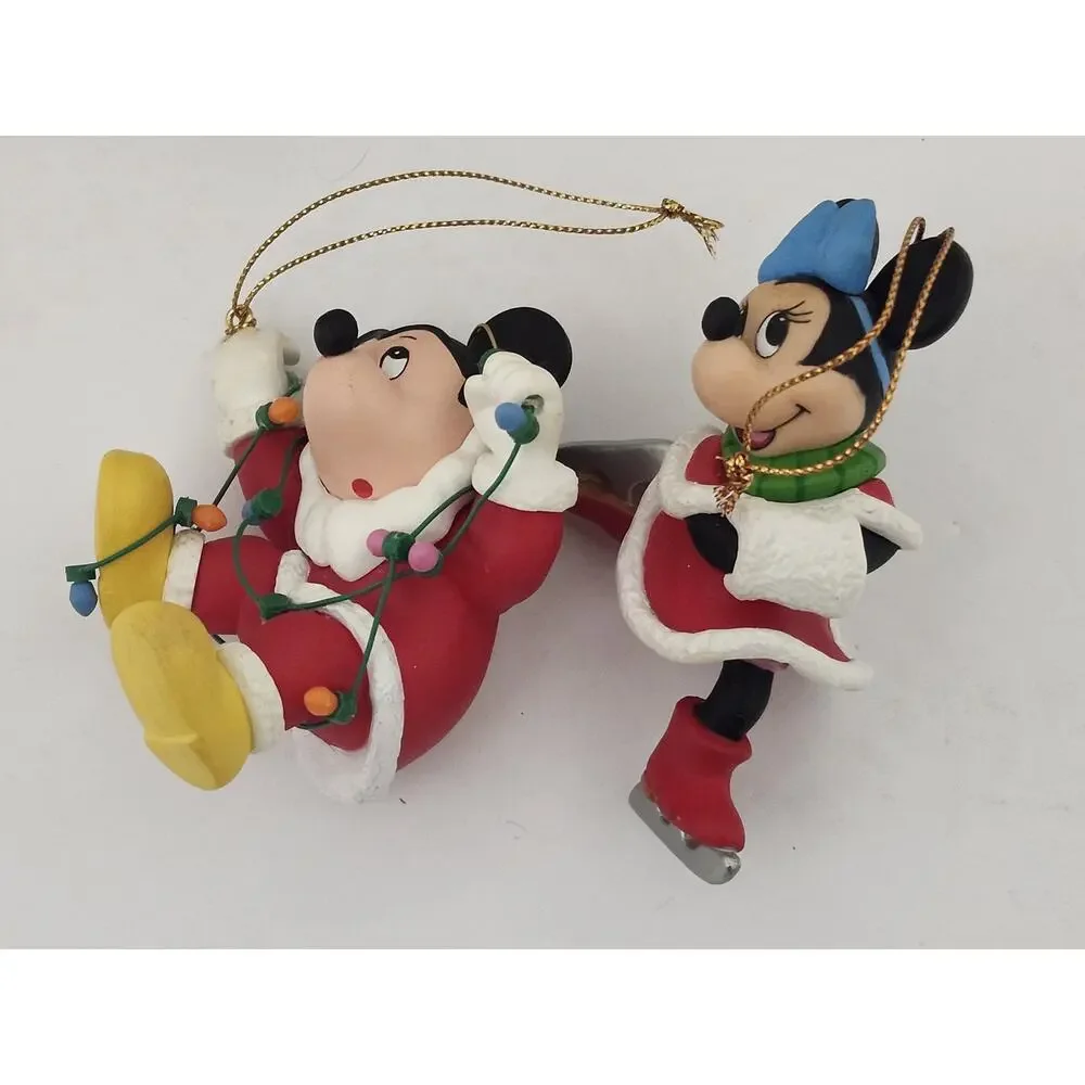 Vintage Disney Mickey Minnie Christmas Ornament Pair Boxed Holiday Tree Set